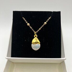 Pearl Baroque Keshi Pearl golden edge Pendant + 19 in Real 18k gold Plated chain